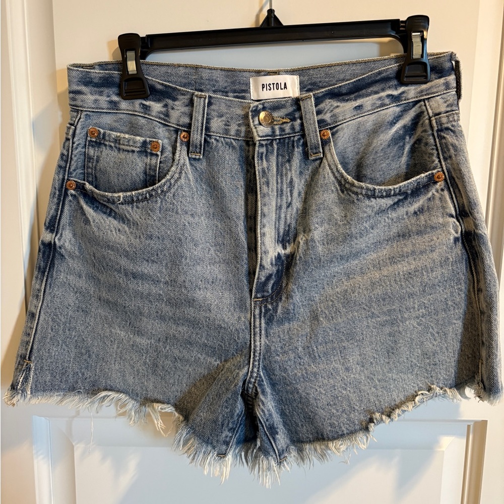Pistola Distressed Light Blue Jean Shorts
